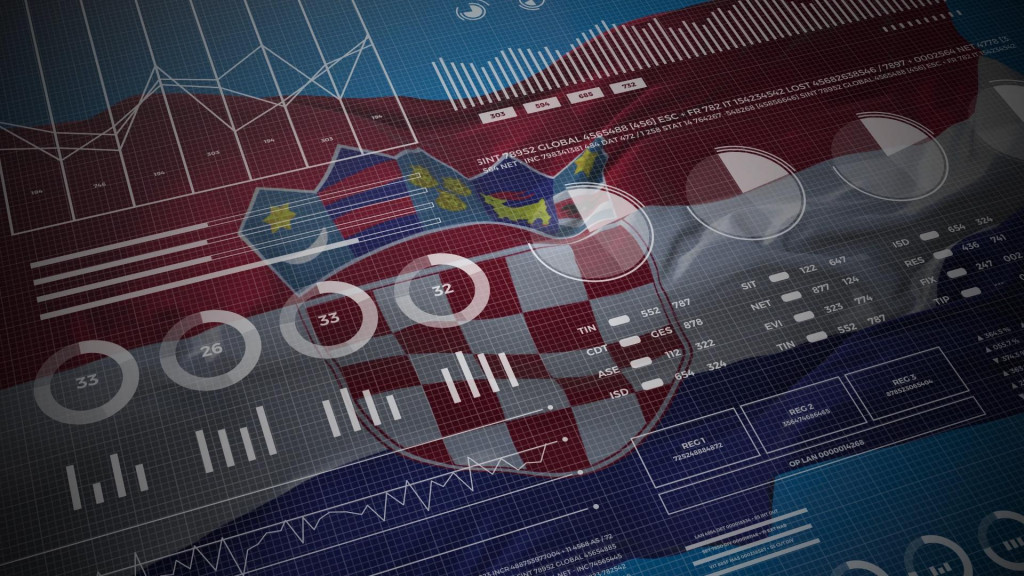 &lt;p&gt;Croatia informational analysis reports and financial data, infographics display with 3D flag, columns numbers and pie graphics chart. Financial scientific and medical topics.&lt;/p&gt;
