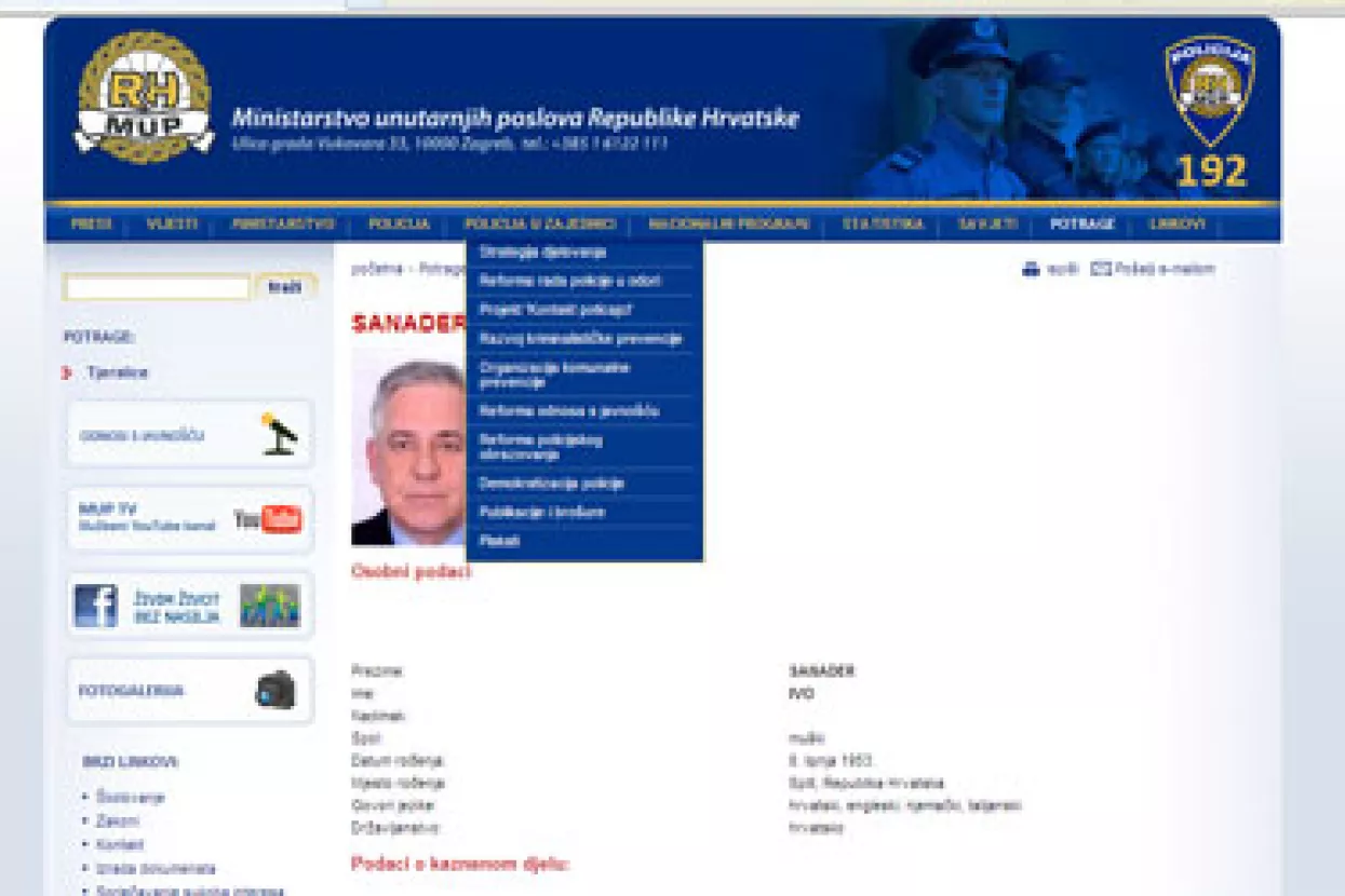 MUP raspisao tjeralicu za Sanaderom