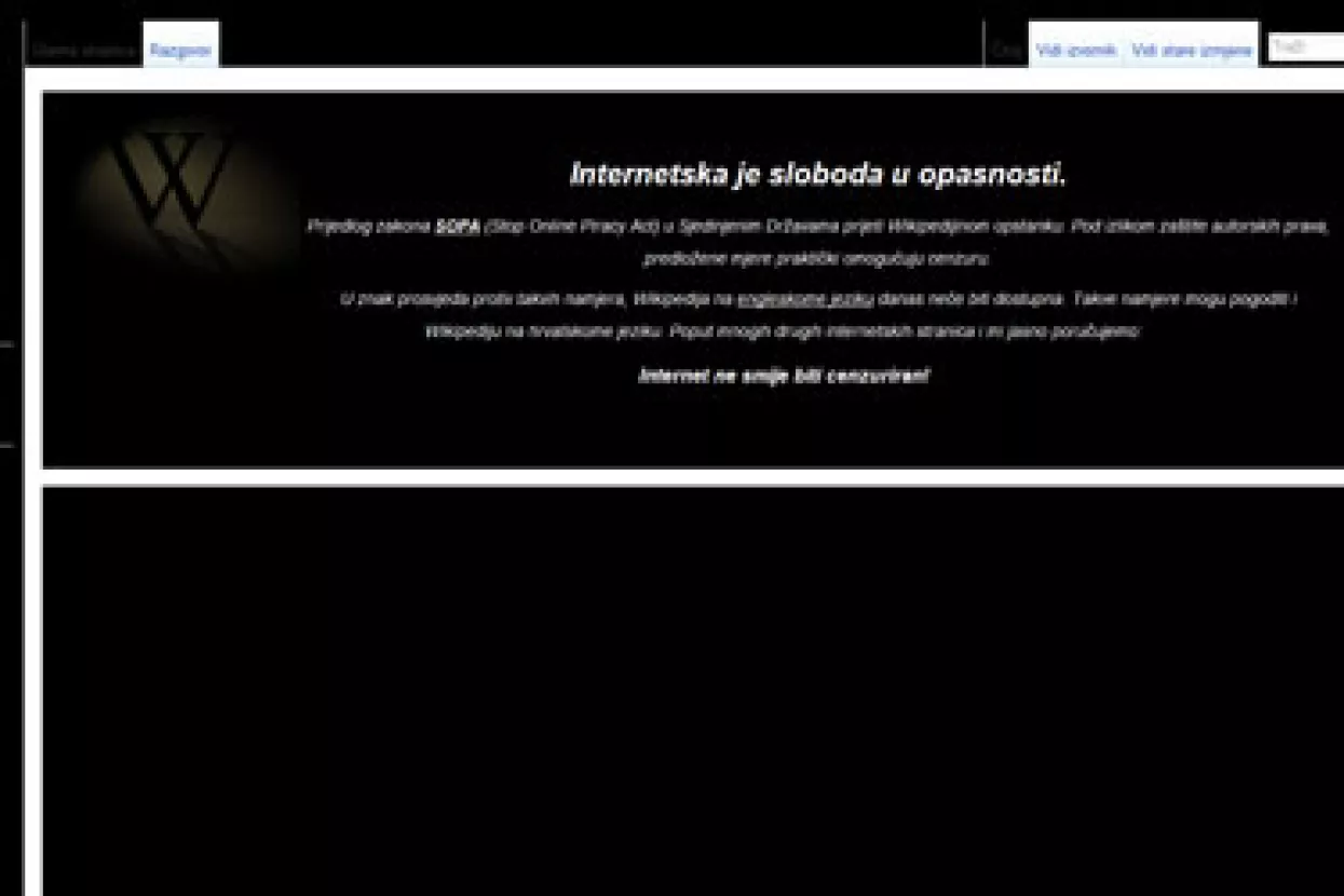Wikipedia zatvorila stranice s porukom 'Internet ne smije biti cenzuriran!'
