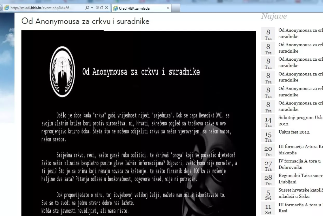 Anonymusi odlučili 'izmijeniti' stranice Mladih biskupske konferencije