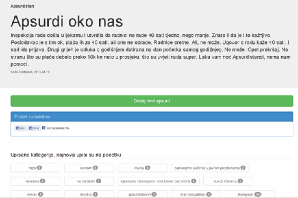 Otvorena web stranica Apsurdistan.in  za apsurde iz Hrvatske