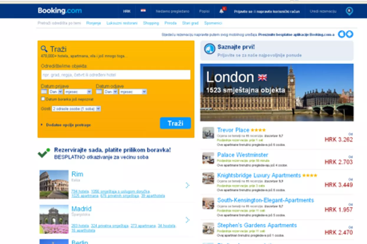 Booking.com pro&scaron;irio poslovanje u Hrvatskoj
