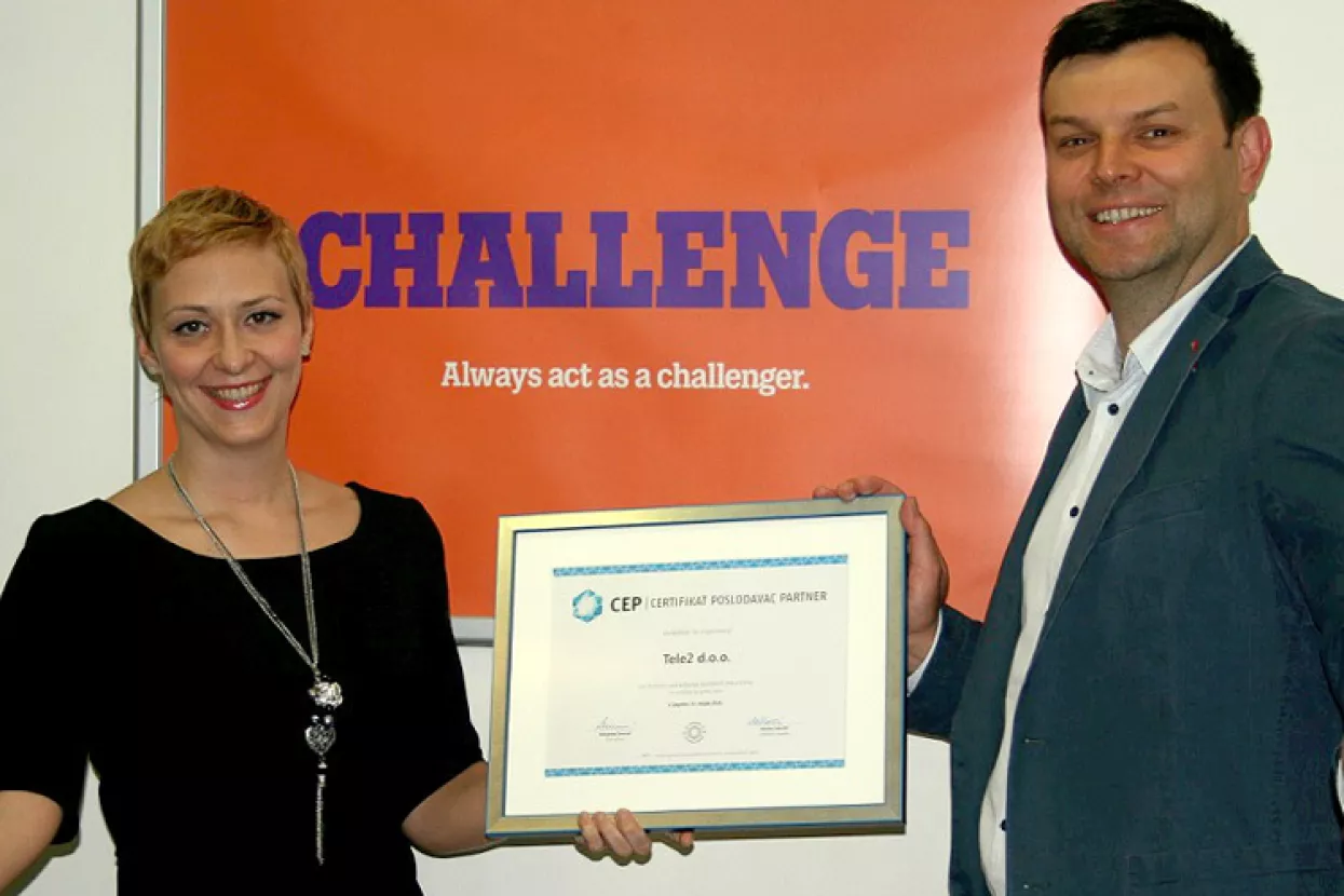 Šesti put zaredom tvrtki Tele2 dodijeljen certifikat Poslodavac Partner