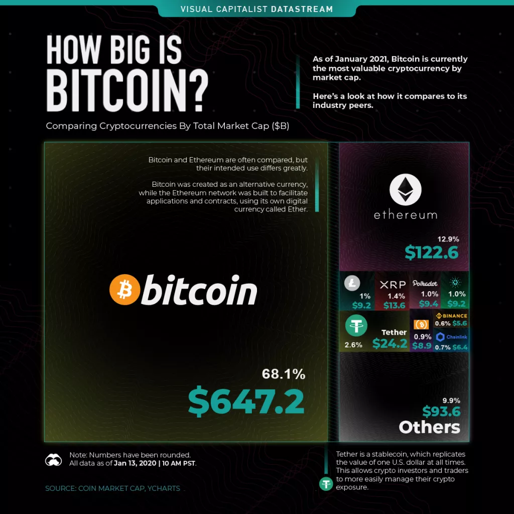 Usporedba bitcoina s ostalim kriptovalutama ili koliko je bitcoin velik?