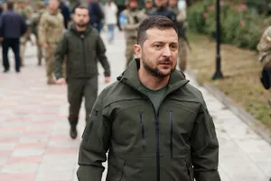 KYIV, UKRAINE - SEPTEMBER 20, 2022 President of Ukraine Volodymyr Zelenskyy beautiful close-up portrait. Real emotions. Russian Ukrainian war. Kharkiv, Ukraine<br>Volodimir Zelenskij