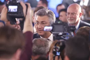 Praćenje rezultata izbora za Hrvatski sabor u stožeru HDZ-a.<br>Andrej Plenković