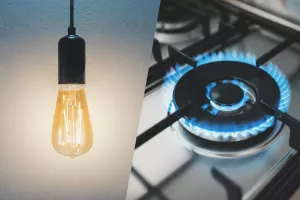 Gas stove and light bulb. Utility bills conceptprirodni plin, struja, električna energija, energenti cijene