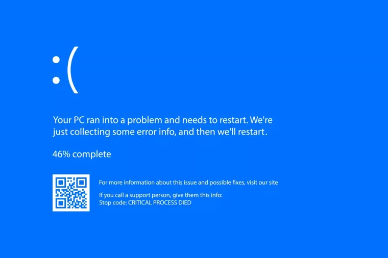 Interrupt request level classic blue screen of death error. Error device, software and hardware problem. Vector illustration.Blue screen, IT kolaps, error, greška