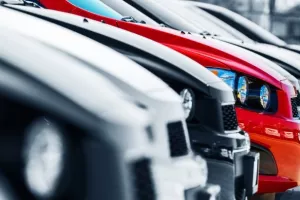 The One. Car Choice. Cars Stock with Only One Red Car. One Special Car