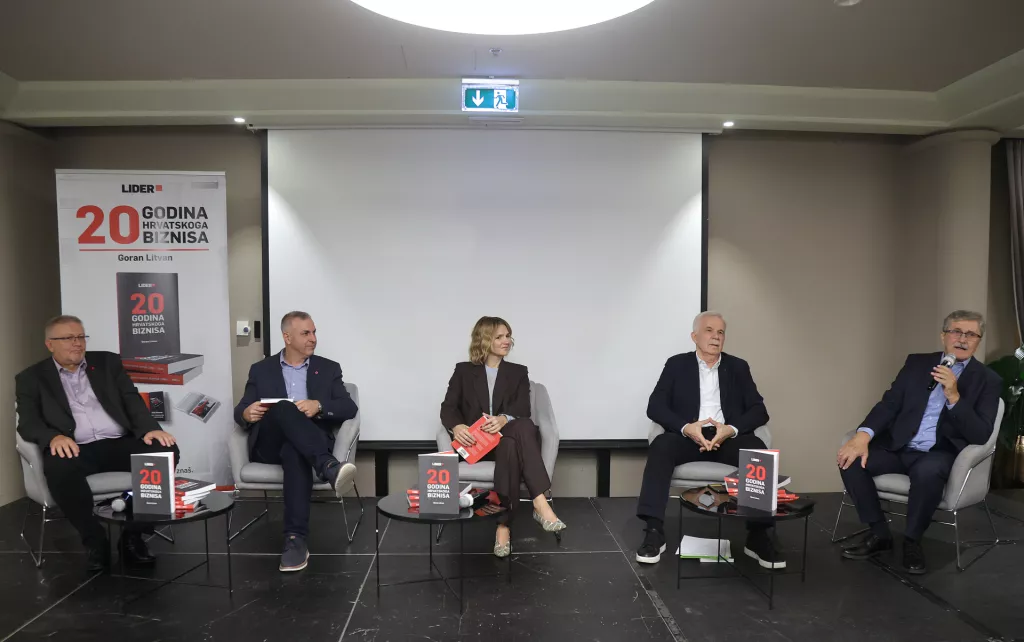 Promocija knjige 20 godina hrvatskoga biznisa: Goran Litvan, Hrvoje Balen, Manuela Šola, Mladen Vedriš i Miodrag Šajatović