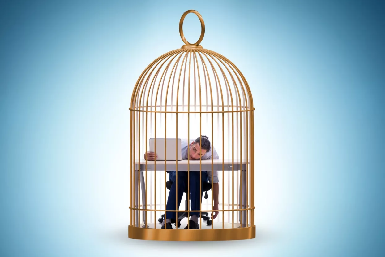 Businessman caught in the cage