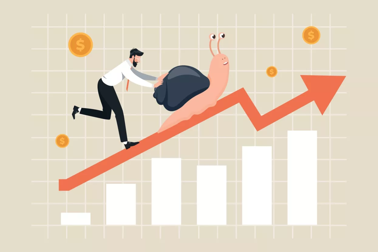 usporavanje rasta, spori rast plaća, plaće, BDP, puž, sporo