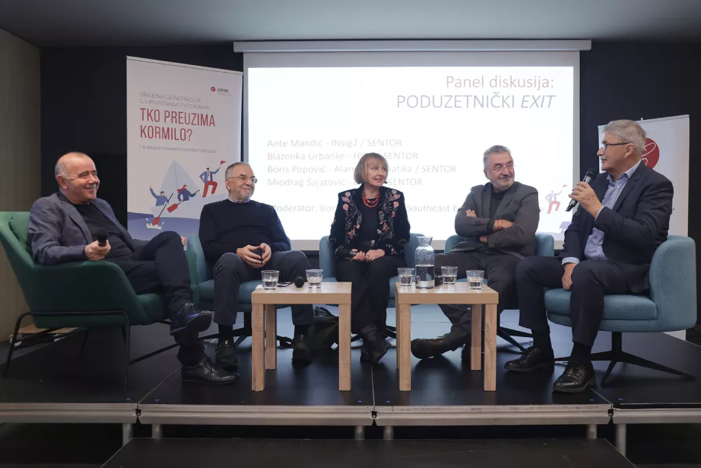 Konferencija TKO PREUZIMA KORMILO? Panel:Poduzetnički exit: Boris Vukić, Ante Mandić, Blaženka Urbanke, Boris Popović i Miodrag Šajatović