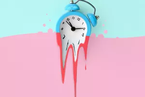 Time is running out. Melted blue alarm clock