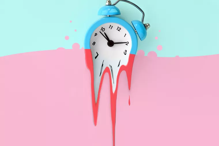 Time is running out. Melted blue alarm clock