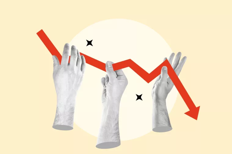 pad, negativni trend, padajuća krivulja