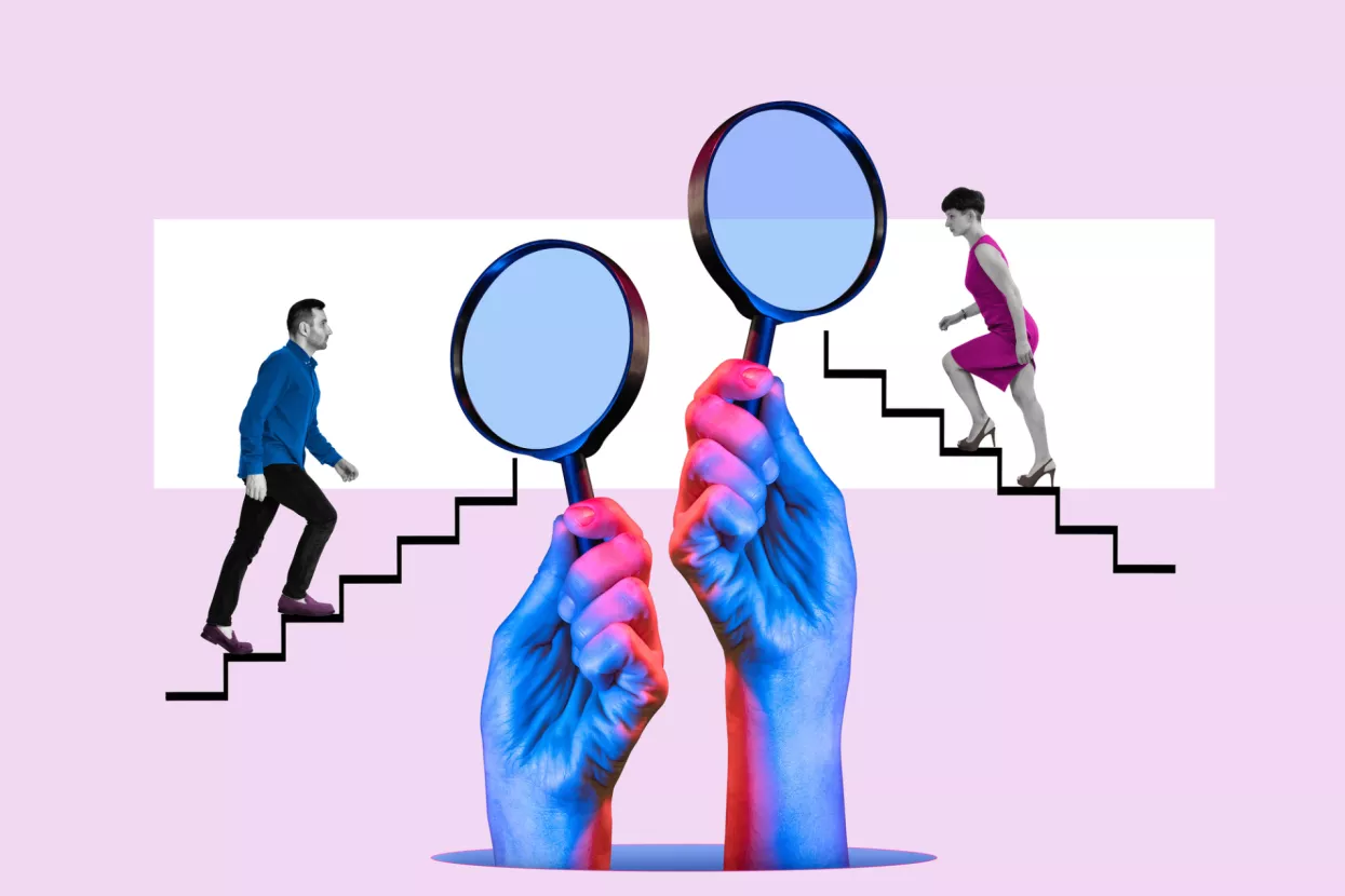 Gender equality in business and employment. Art collage.