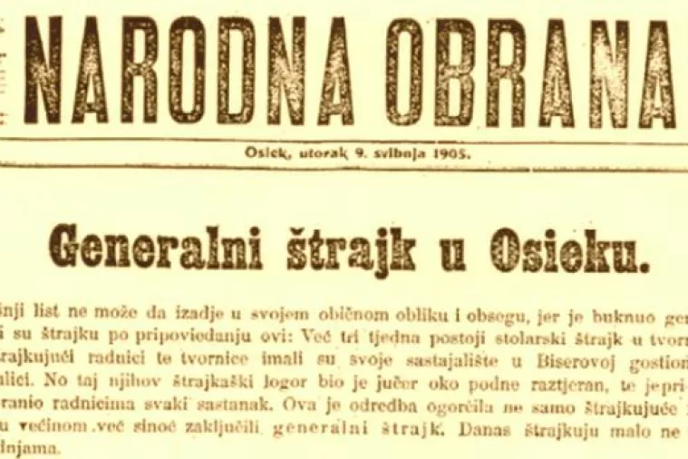 &Scaron;trajk na naslovnici Narodne obrane 10. svibnja 1905.