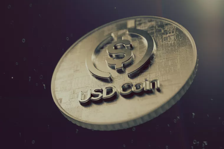 USD coin (USDC) cryptocurrency symbol. Cryptocurrency coin 3D illustration