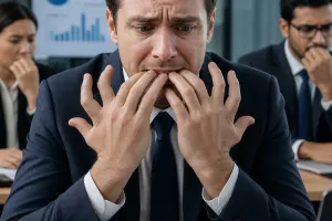 business people nails biting six fingers hands