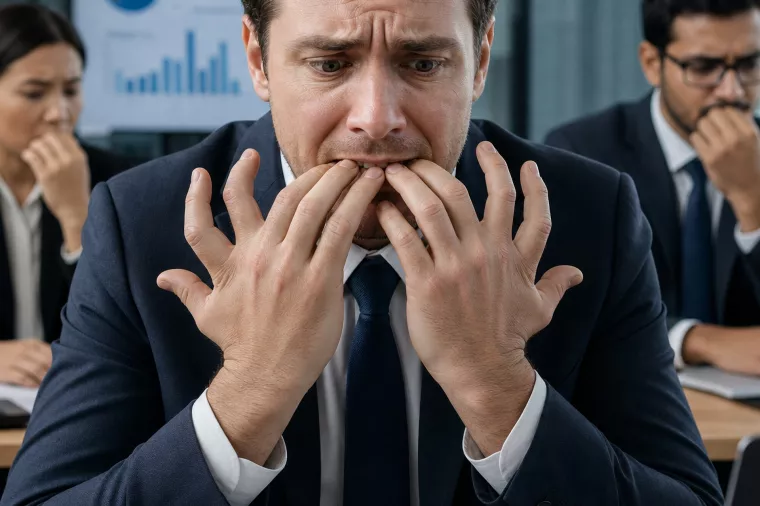 business people nails biting six fingers hands