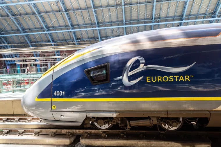 LONDON, UK - JUNE 17, 2022Modern The Eurostar high speed bullet train - connects Paris Gare du Nord and London St. Pancras train station in London, UK