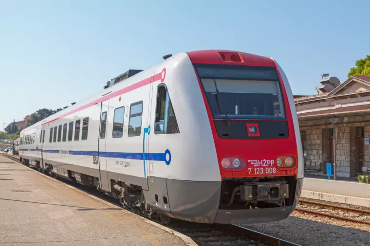 Split, Croatia - April 16 2019The HZ series 7123 is a series of tilting diesel motor trains of the Croatian Railways, manufactured by Bombardier Transportation. Its original name is RegioSwinger.