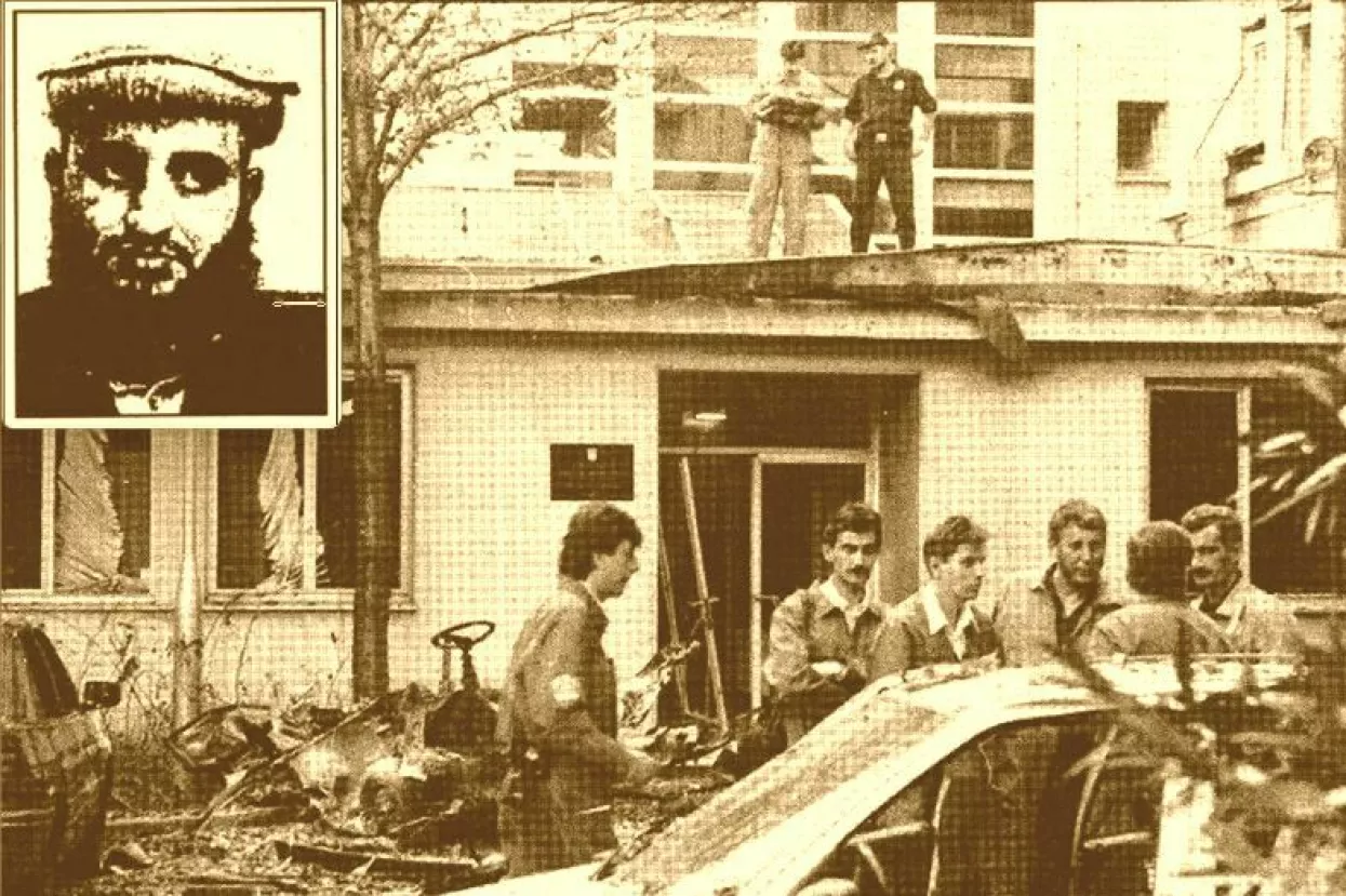 Očevid nakon riječkog osvetničkog samoubilačkog napada i portret Tal'ata Fu'ada Qasima (presnimka iz Večernjeg lista)