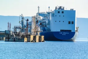 omisalj, croatia, 30 april 2024, lng taker croatia, rijeka in the terminal on the island of krk