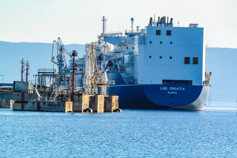 omisalj, croatia, 30 april 2024, lng taker croatia, rijeka in the terminal on the island of krk