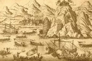  Pomorski okr&scaron;aj uskoka i Mlečana ispred Senja; bakrorez G. Kellera iz 1617.