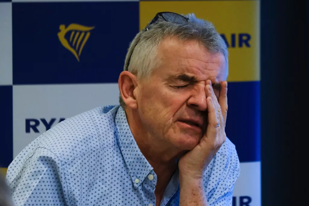 Irish low-cost airline Ryanair CEO Michael O'Leary addresses a press conference in Brussels, Belgium on January 17, 2023.